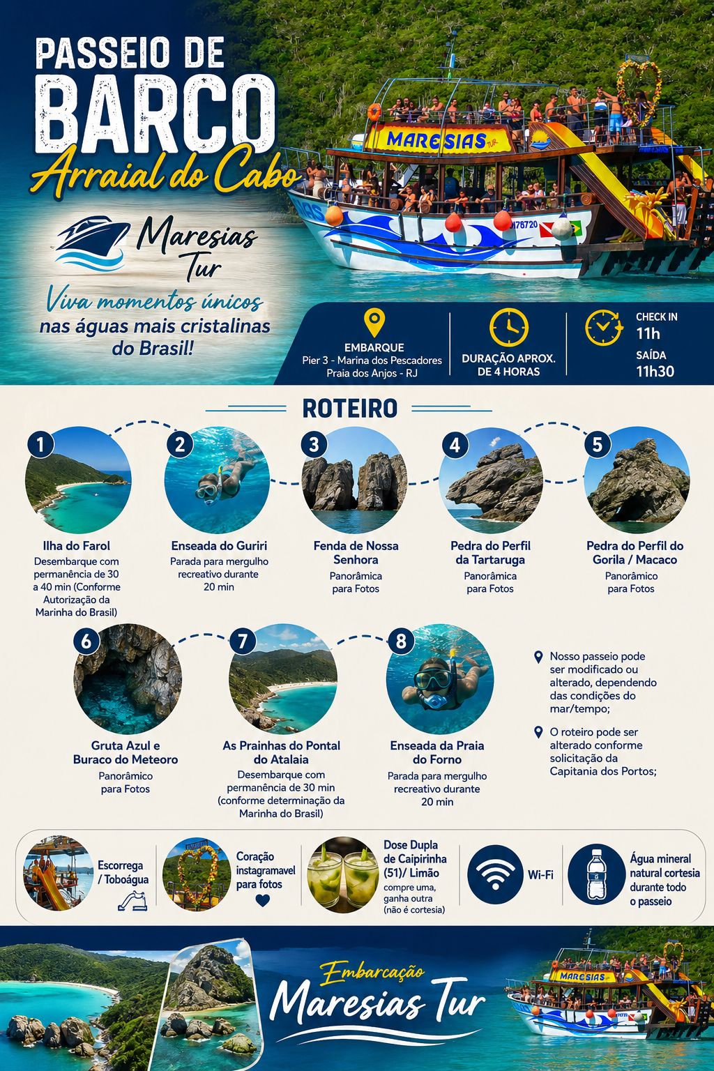 Embarcação Marésias Tour no mar